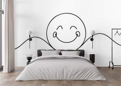 One continuous line art smiling face isolated vector illustration on white background Wall mural