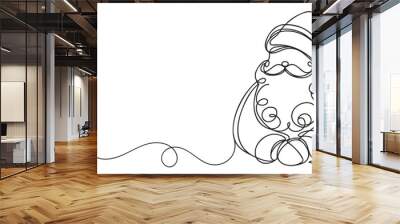 Santa Claus continuous one line drawing. Christmas winter new year concept Wall mural