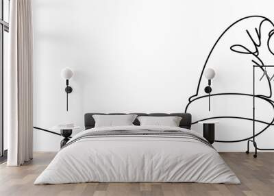 Santa Claus hat Continuous one line drawing. Christmas or New Year concept. Wall mural