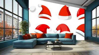 Set christmas santa hat in flat style. Vector illustration Wall mural