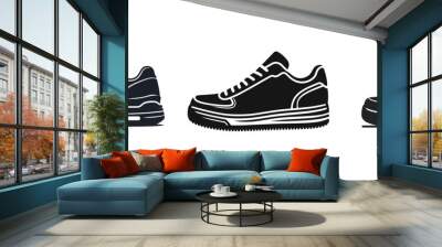 Set Sports shoes, sneakers black icon, flat design on white background. Vector illustration Wall mural