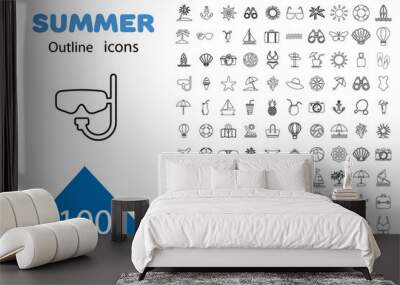 Summer vector icon set. Icons, signs and banners. Collection elements for summer holidays, travel, tourism and parties. Vector illustration Wall mural