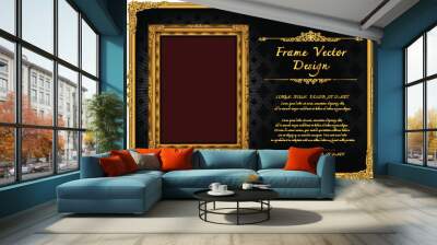 thailand royal gold frame on drake pattern background, vintage photo frame on drake background, anti Wall mural