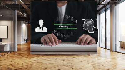 hands typing on laptop capturing the essence of AI learning and technological innovation symbolizes the seamless synergy between human input and machine intelligence, driving cutting-edge advancements Wall mural