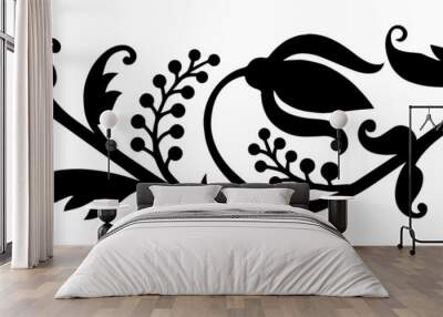 Simple black and white flower border pattern with polka dot Wall mural