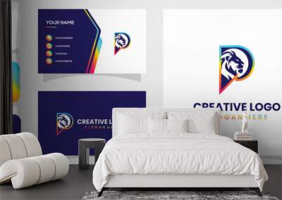 Bold, strong and modern illustration logo design initial letter P combined with lion's head, make your company look bold and strong. Wall mural