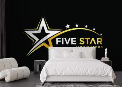 Five star logo concept red and metalic color Wall mural