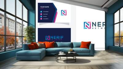 Vector graphic of letter N technology logo design with business card template Wall mural