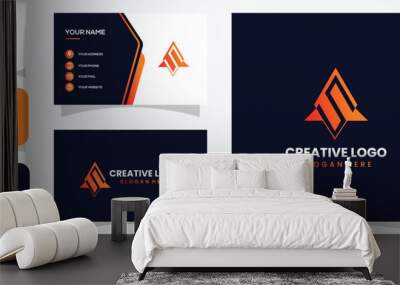 vector graphics of initials s and orange color rocket logo good design for a technology company or business Wall mural