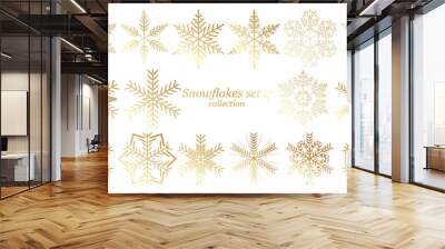 Set of vector Snowflakes Christmas design with gold luxury color on white background Wall mural