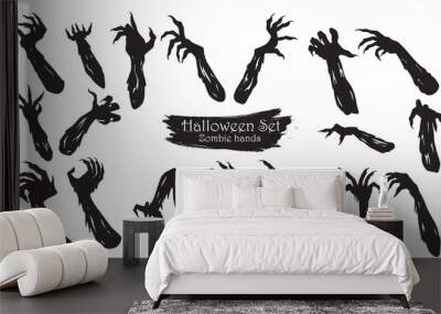 Spooky zombie hands silhouette collection of Halloween vector isolated on white background. scary, haunted and creepy arm element Wall mural