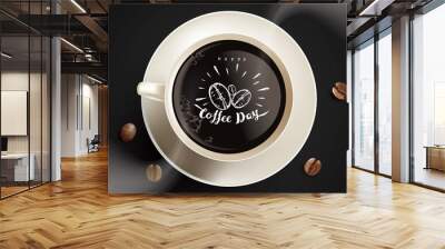 Vector illustration of happy International or national Coffee Day with hand lettering. Suitable for greeting card, poster and banner. mobile background Wall mural