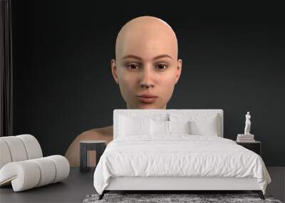 3d female model. Female model face without makeup. 3d human face without hair. Wall mural