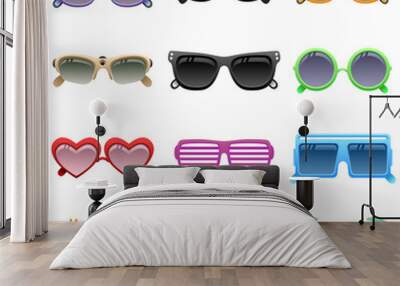 Colorful glasses collection.Vector illustration of summer sunglasses icon set. Wall mural