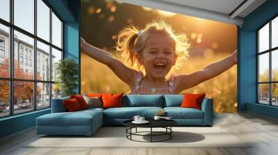 happy child with arms outstretched Wall mural