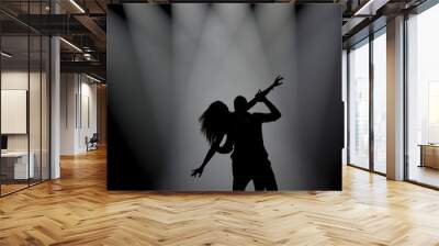 Couple in silhouette dancing salsa, Latin dance Wall mural