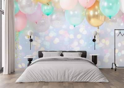 Gold Pink and Blue Balloon Arch in a Festive Setting Wall mural