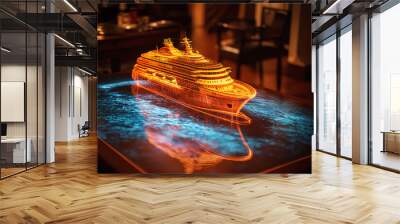 Yacht glowing at night on desk Wall mural