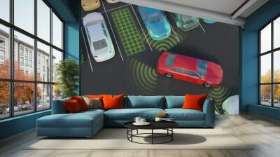 Car is parking with autonomous self-driving parking assistant. 3D rendered illustration. Wall mural