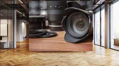 Digital camera, lenses and professional photographer's equipment Wall mural