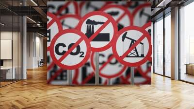 Fossil power generation banned. CO2 carbon dioxide neutrality and green deal concept. 3D rendered illustration. Wall mural