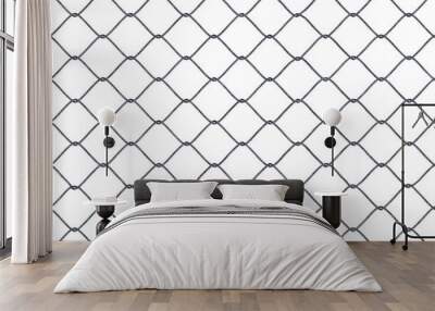 Seamless looping texture of metallic chain link fence on white background. Wall mural