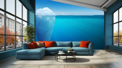 Underwater view on big iceberg floating in ocean. 3D rendered illustration. Wall mural