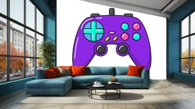 Vector game controller gamepad icon. Violet joystick element flat style isolated on white background. Retro gamer device Wall mural