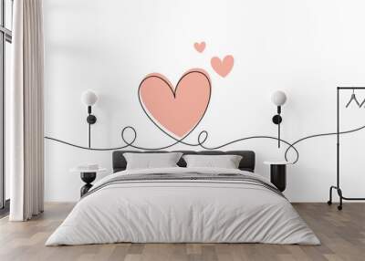 Hearts continuous one line art drawing, valentines day concept, heart love couple outline artistic isolated Wall mural