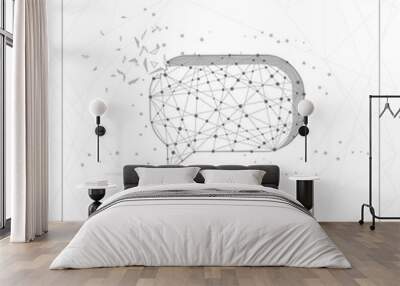 Speech bubble digitally drawn low poly wire frame on white background. Wall mural