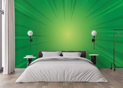 Sunburst pop art green comics book halftone background Wall mural