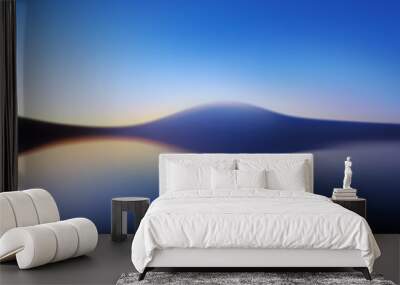 Vector gradient seascape. Landscape lake and mountain in fog. Wavy background. Blurred volumetric silhouettes of hills. Colorful abstract wallpaper. Wall mural