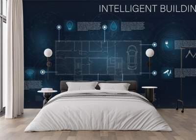 Collection with intelligent home. Intelligent home. Infographic. Futuristic screen hud concept. Future technology display design. Science icon. Hud ui app. Wall mural