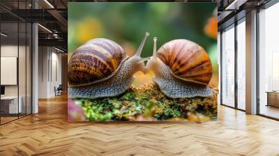 Two cute snails are sticking together. Wall mural