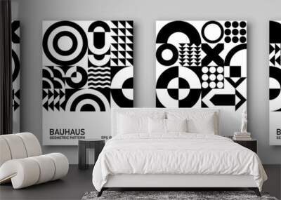 
Abstract geometric pattern background, poster, vector art design in Bauhaus style. 
Simple shapes, circle, triangle, square and lines. Wall mural