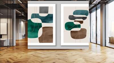 Set of watercolor, geometric backgrounds. Design for poster, wall decoration, cover. EPS10 vector template. Wall mural