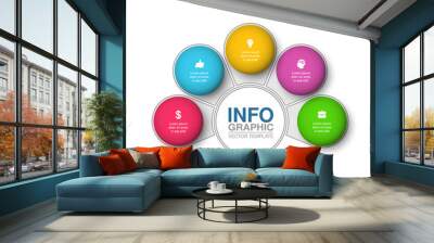 Vector infographic template for circular diagram, graph, presentation, chart, business concept with 5 options. Wall mural