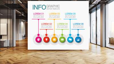 Vector infographic template with 6 steps or options. Data presentation, business concept design for web, brochure, diagram. Wall mural