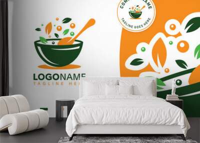 salad bowl vegetarian food logo template Wall mural