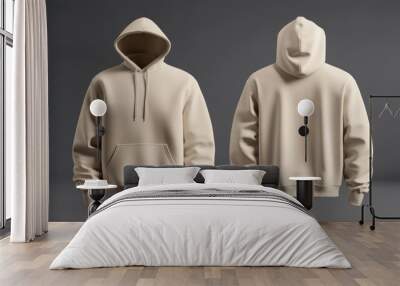 front and back beige hoodie mock up  Wall mural