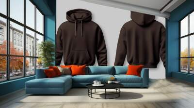 front and back dark brown hoodie mock up Wall mural