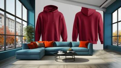 front and back maroon hoodie mock up  Wall mural