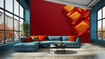 Gold bars made from red glass with copy space Wall mural