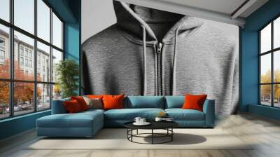 gray hoodie zipper mock up on white background Wall mural