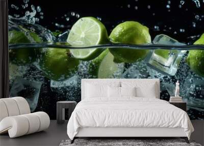 limes and ice cubes floating in water Wall mural