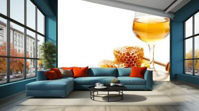 mead day background concept, glass of mead with honeycomb. isolated on white background Wall mural