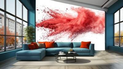 red chalk pieces and powder flying, explosion effect isolated on white Wall mural