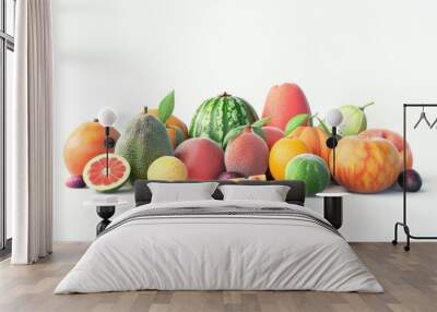 summer fruits collection, 3d render, isolated on white background Wall mural