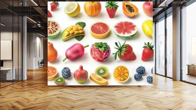 summer fruits collection, 3d render, isolated on white background Wall mural