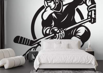 Athlete hockey player vector silhouette illustration. Ice hockey players, group of vector silhouettes. Hockey goalie, hockey player. Set of winter team sport athletes Wall mural